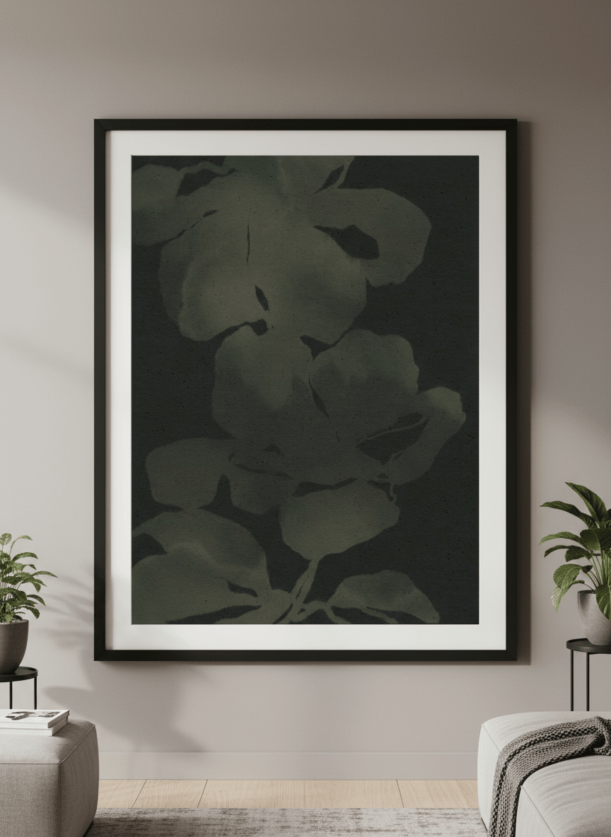 Modern wall art styled above a sofa in a neutral living room