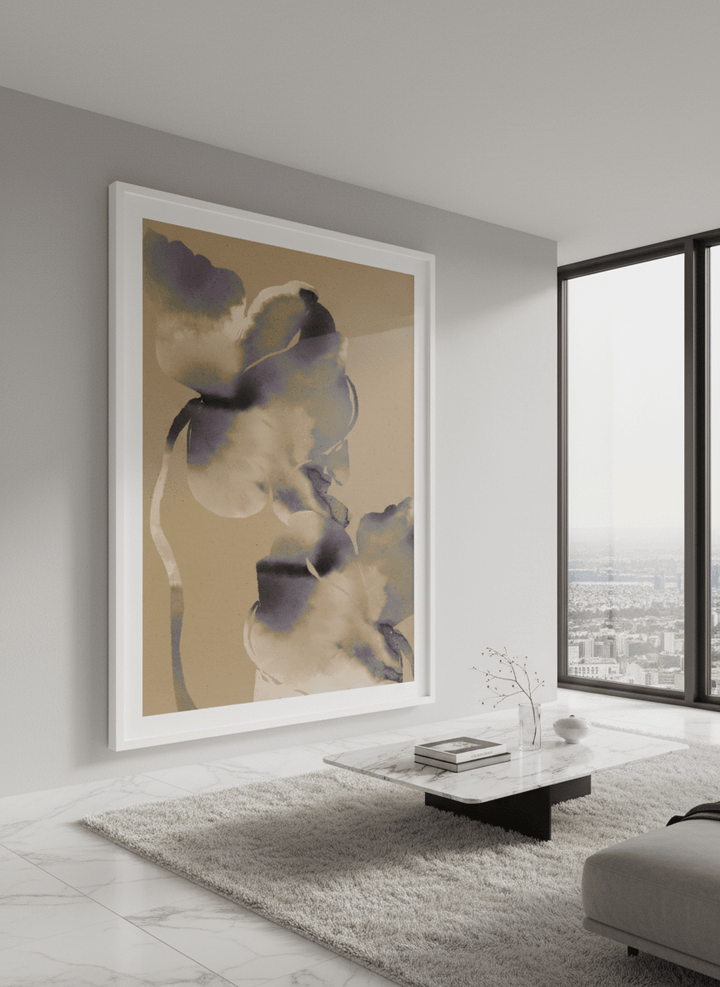 Monumental artwork centred on a feature wall in a luxe interior