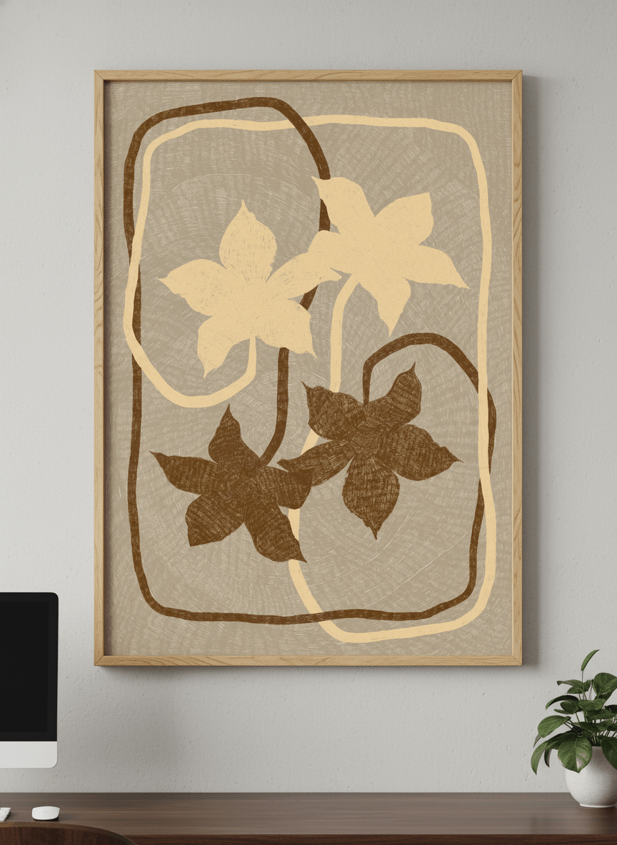 Contemporary wall art featured in a bright modern office workspace