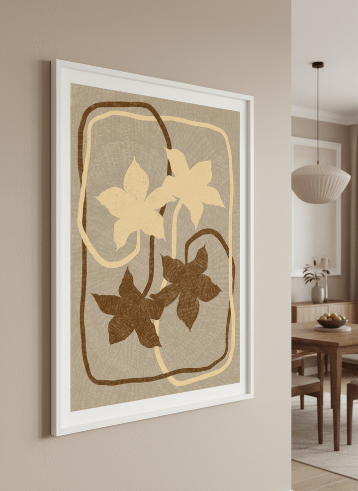 Wall art styled above a dining table in a contemporary home