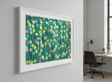 Contemporary wall art featured in a bright modern office workspace