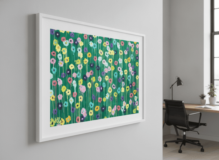 Contemporary wall art featured in a bright modern office workspace