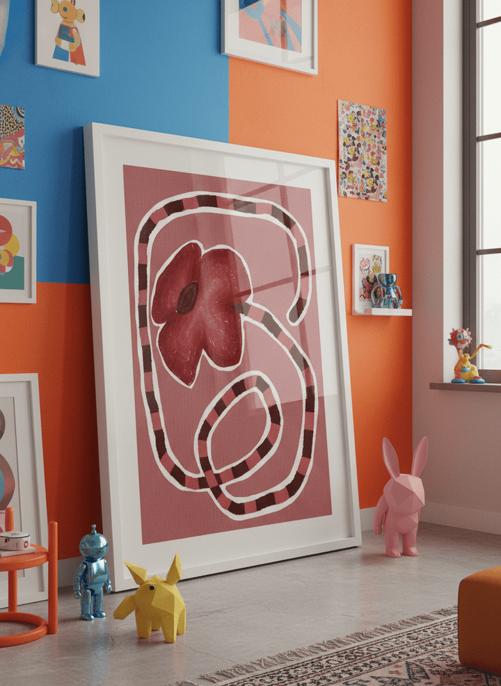 Bold wall art styled in a colourful, eclectic modern home