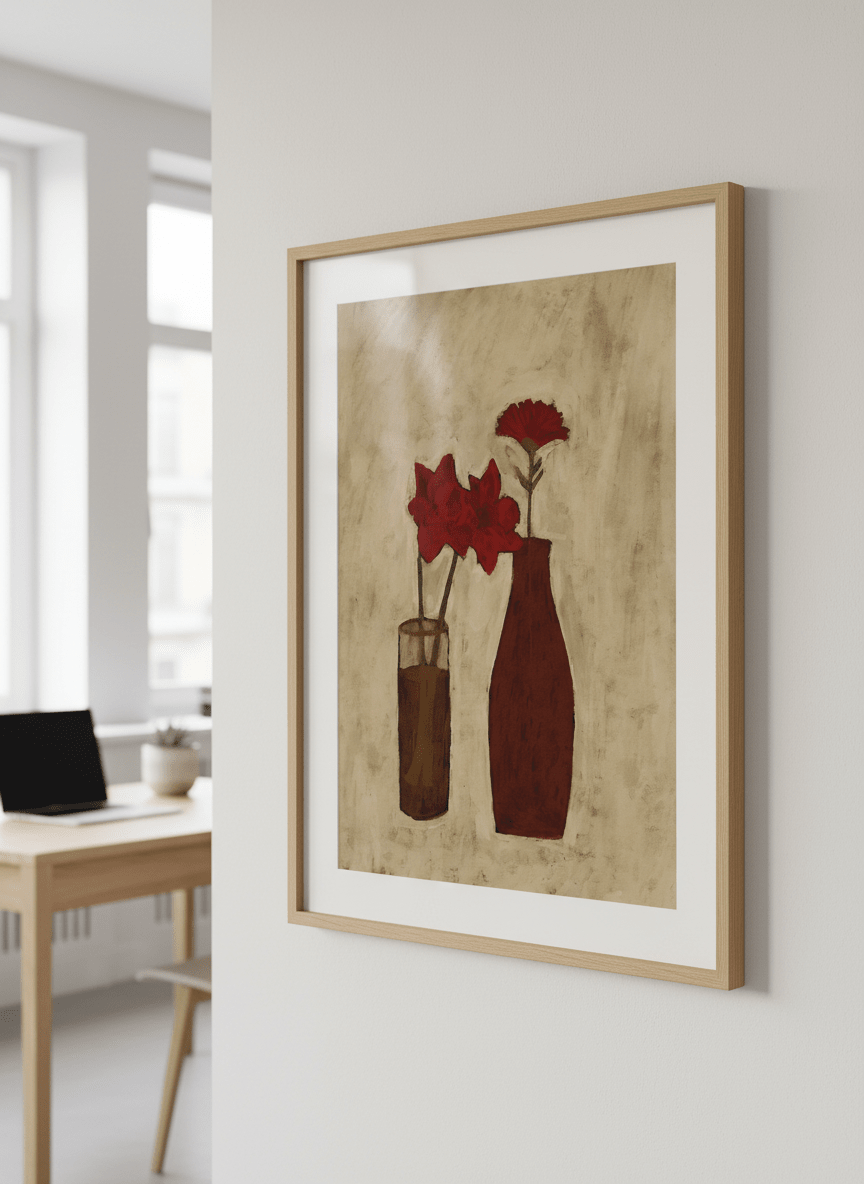 Contemporary wall art featured in a bright modern office workspace
