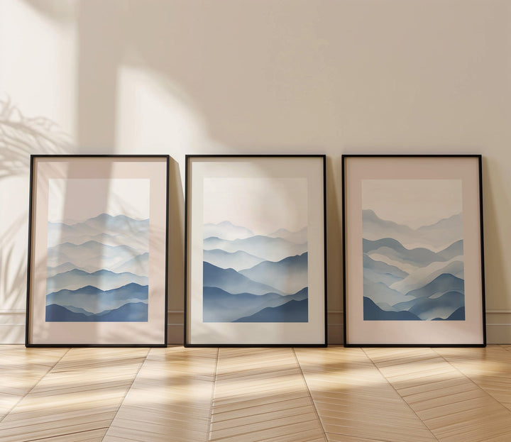 Blue Abstract Ocean Prints,gallery wall,black border