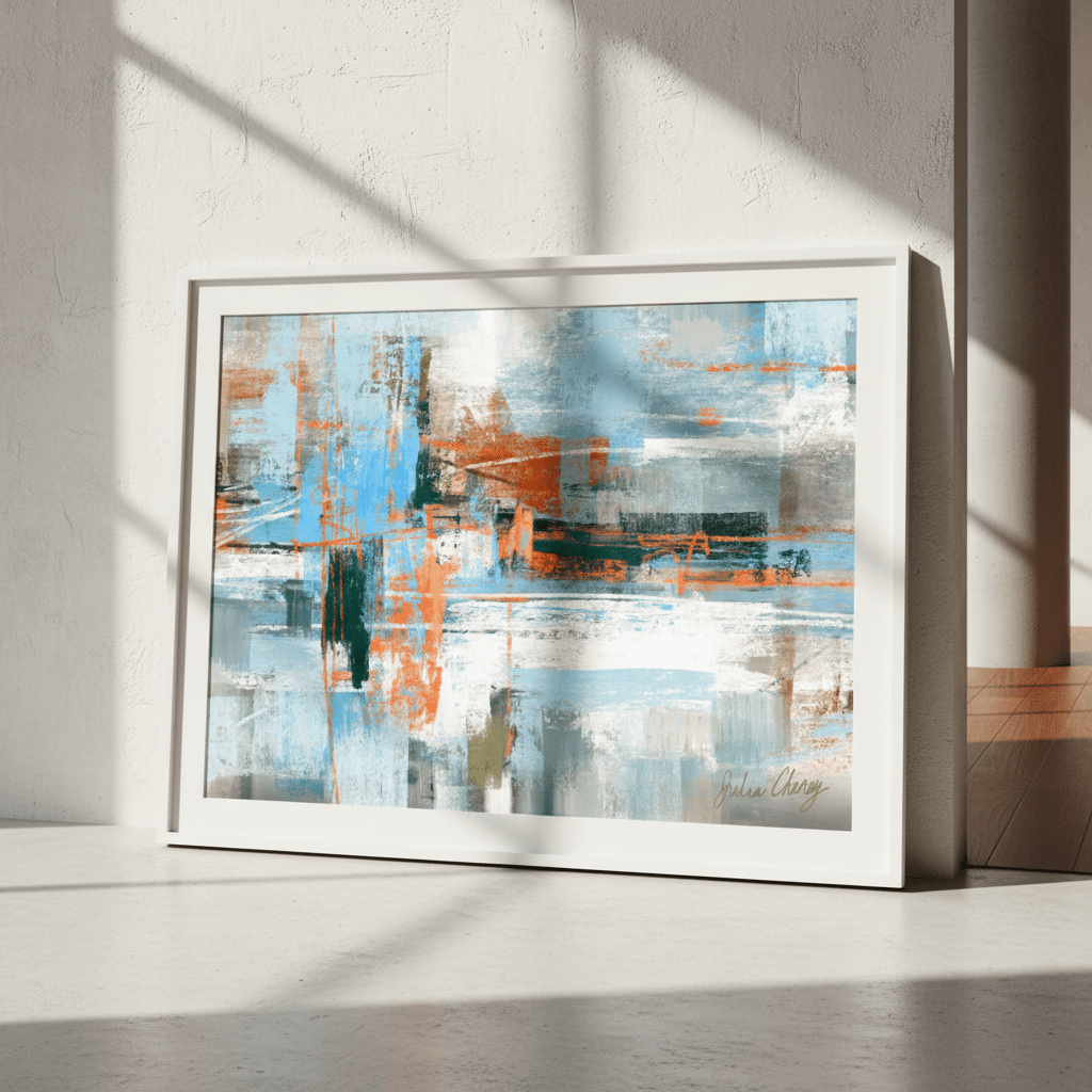 Blue and Orange Abstract by Julia Cheney wall - art - picture - poster