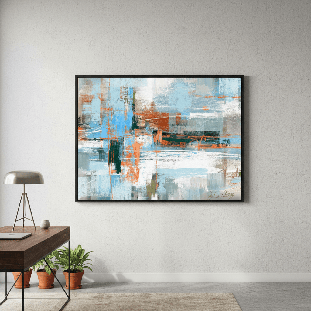 Blue and Orange Abstract by Julia Cheney wall - art - picture - poster