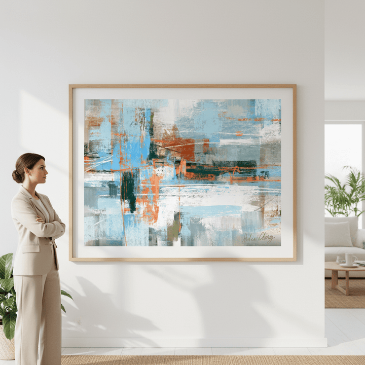 Blue and Orange Abstract by Julia Cheney wall - art - picture - poster
