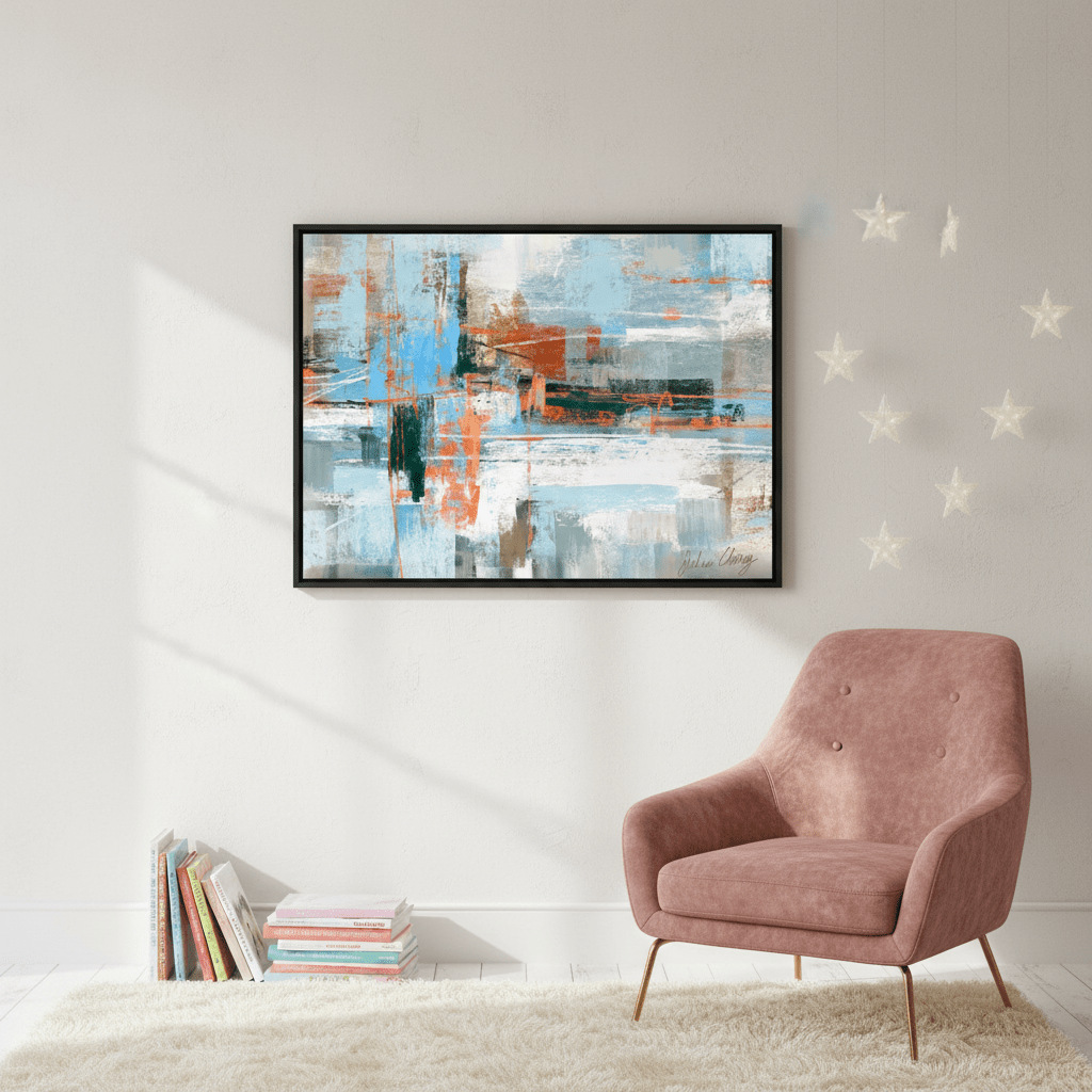 Blue and Orange Abstract by Julia Cheney wall - art - picture - poster