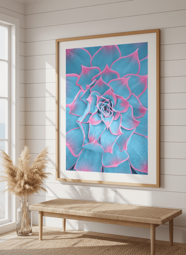 Neutral wall art displayed in a sunny coastal beach house