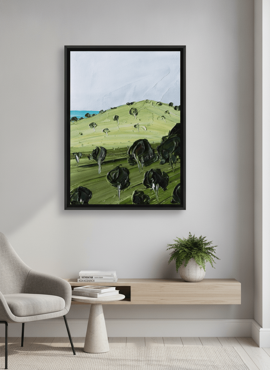 Contemporary wall art featured in a bright modern office workspace