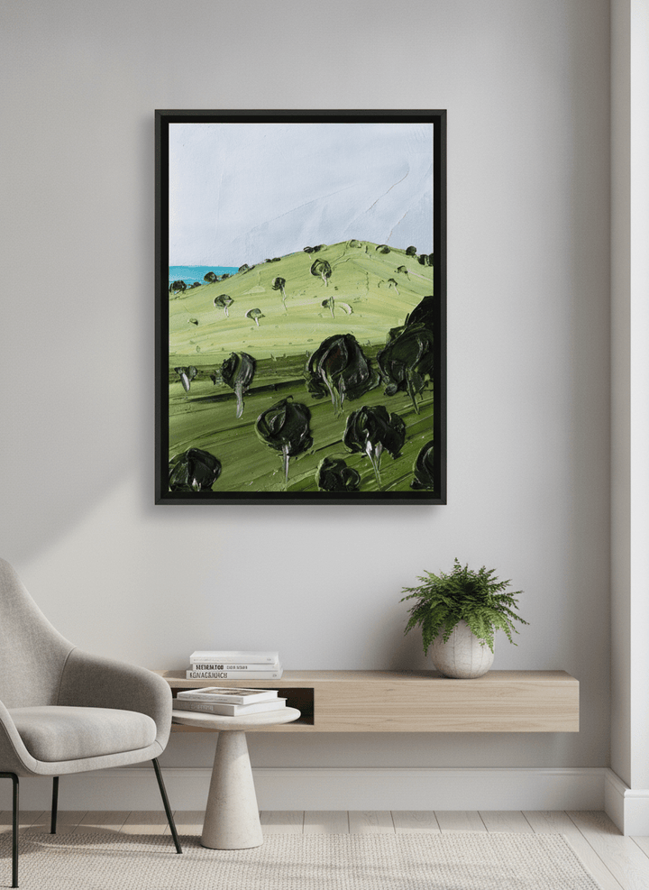 Contemporary wall art featured in a bright modern office workspace