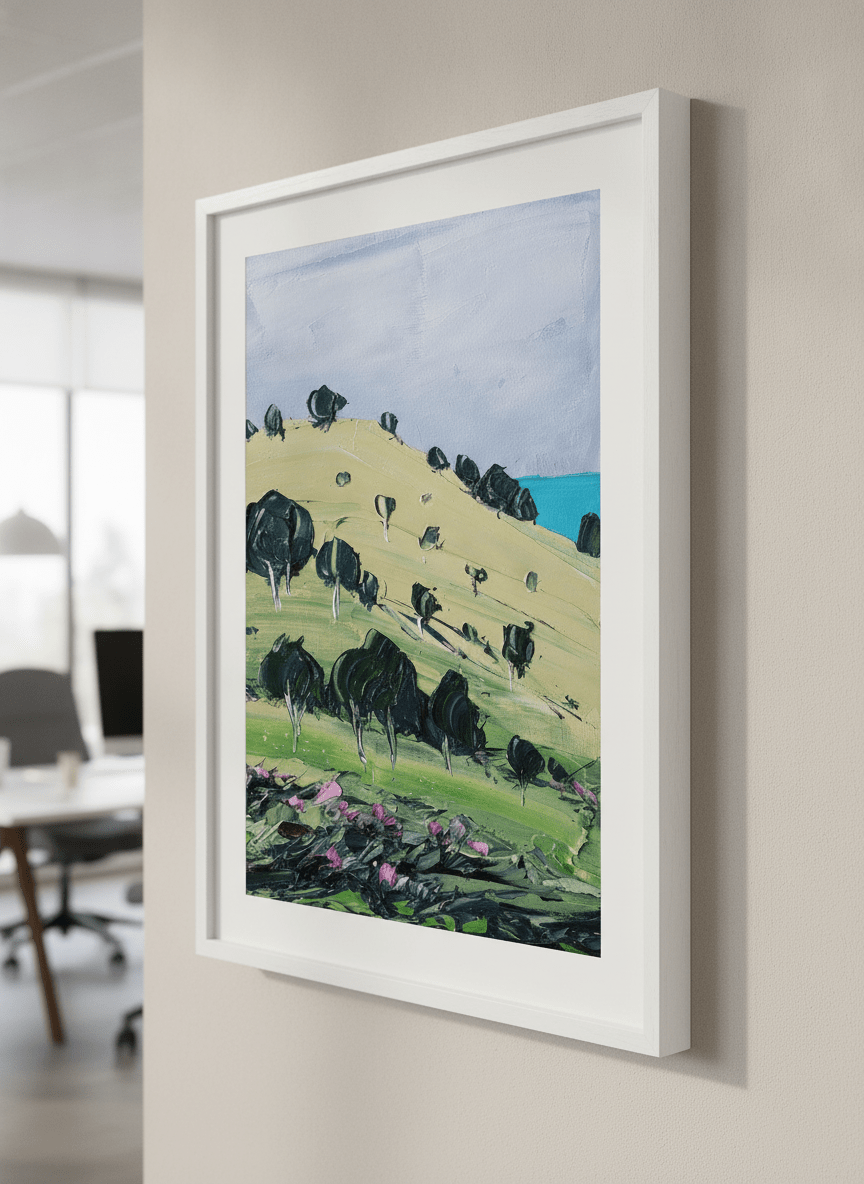 Contemporary wall art featured in a bright modern office workspace