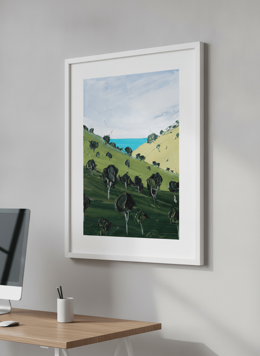 Contemporary wall art featured in a bright modern office workspace