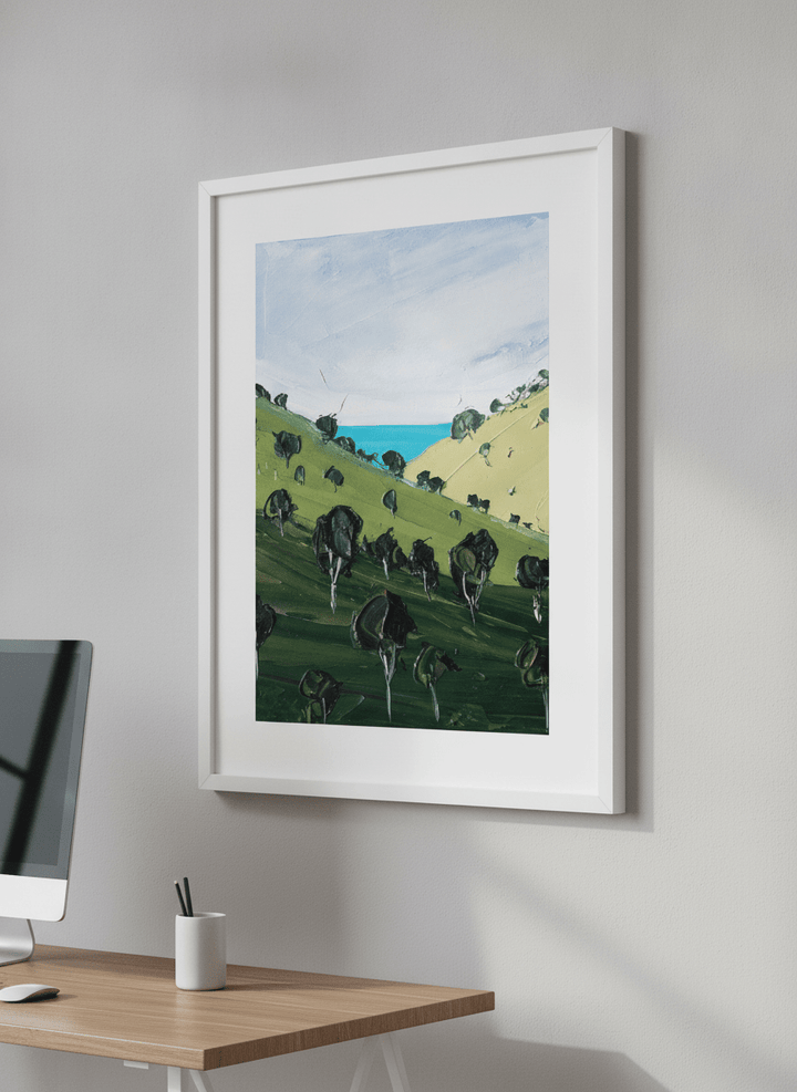 Contemporary wall art featured in a bright modern office workspace