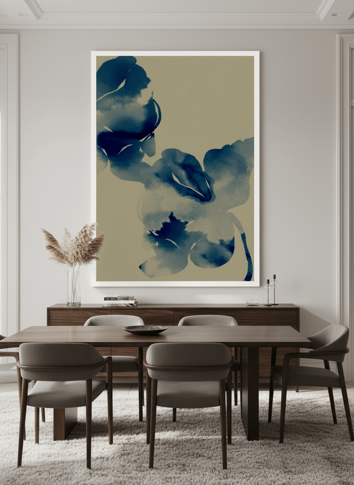 Monumental artwork centred on a feature wall in a luxe interior