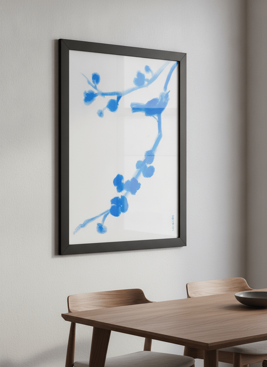 Wall art styled above a dining table in a contemporary home