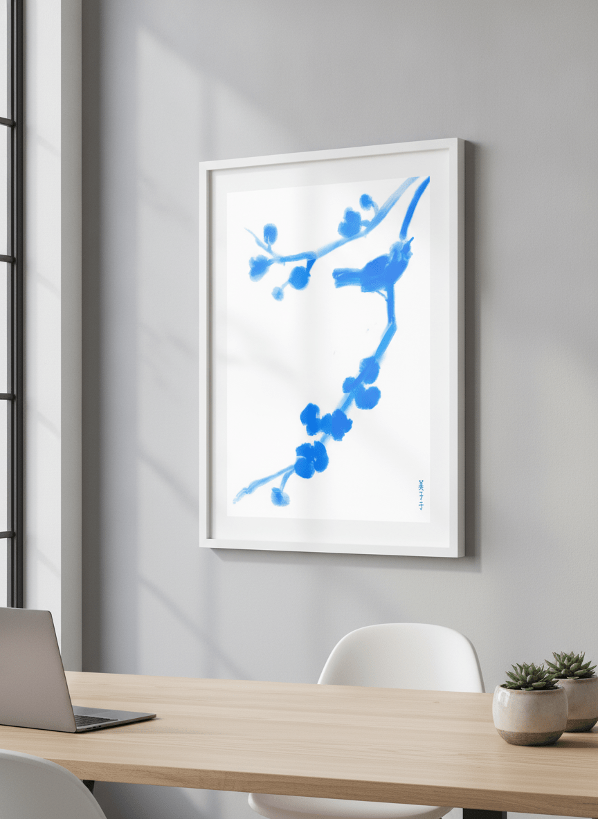 Contemporary wall art featured in a bright modern office workspace