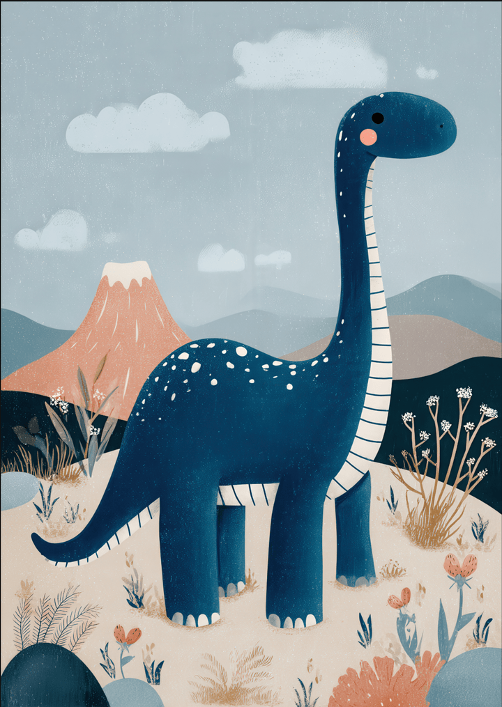 Blue Dinosaur Kids Wall Art Nursery Print,frame