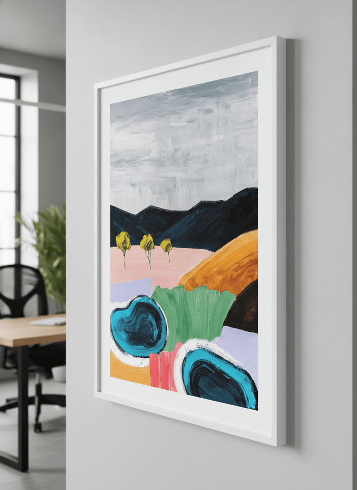 Contemporary wall art featured in a bright modern office workspace