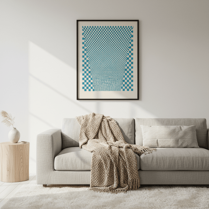 Blue Geometric Tiles wall - art - picture - poster