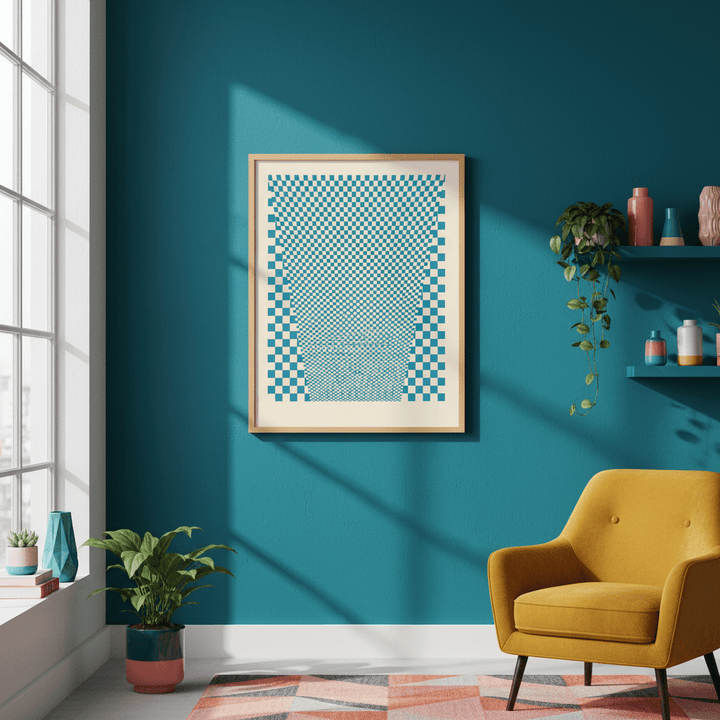 Blue Geometric Tiles wall - art - picture - poster