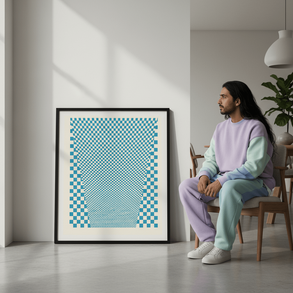 Blue Geometric Tiles wall - art - picture - poster