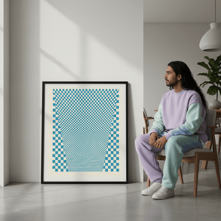 Blue Geometric Tiles wall - art - picture - poster