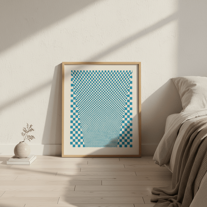Blue Geometric Tiles wall - art - picture - poster