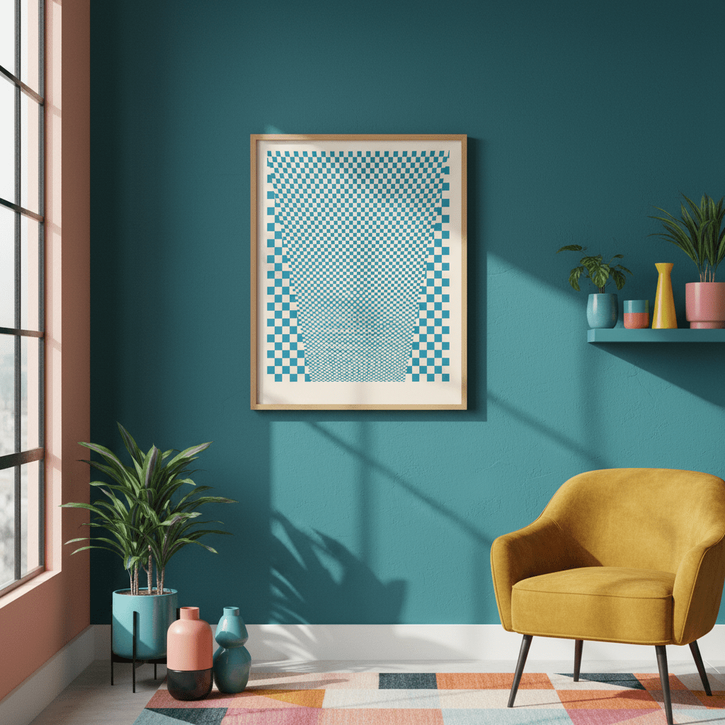 Blue Geometric Tiles wall - art - picture - poster