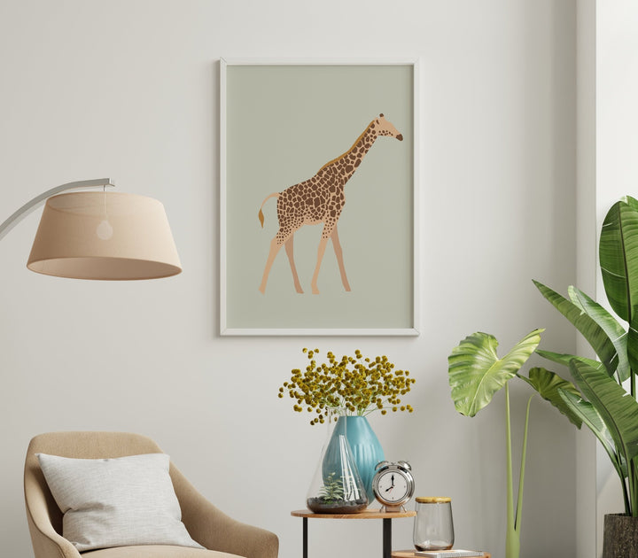 Blue Giraffe Illustration - Style My Wall