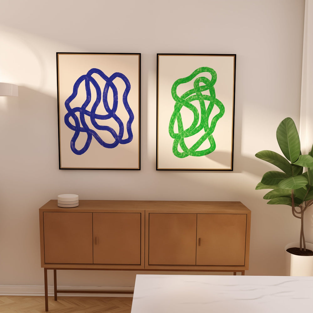 Blue & Green Abstract Scribble Set of 2 by Maison Bootsy,livingroom,black border
