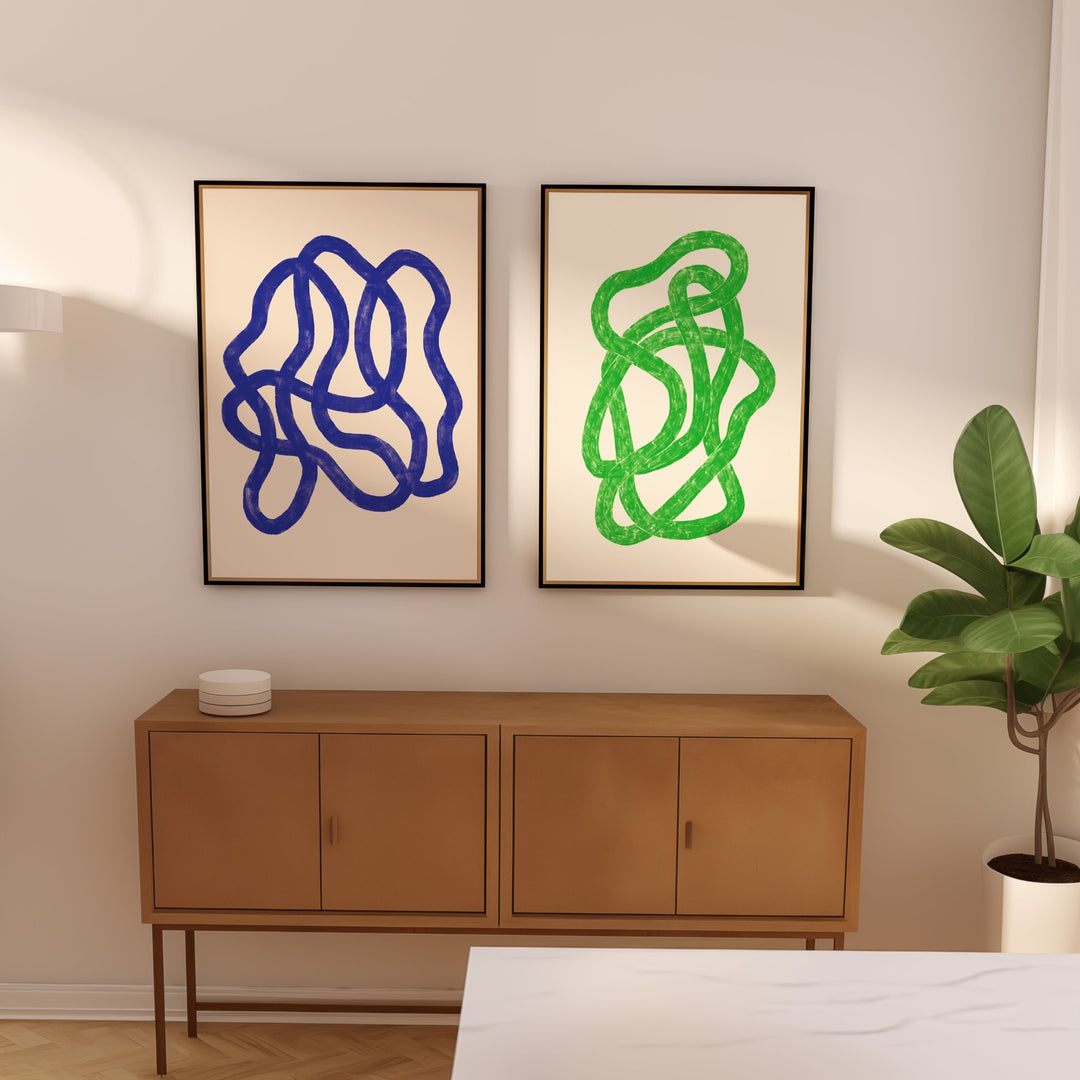 Blue & Green Abstract Scribble Set of 2 by Maison Bootsy,livingroom,black border