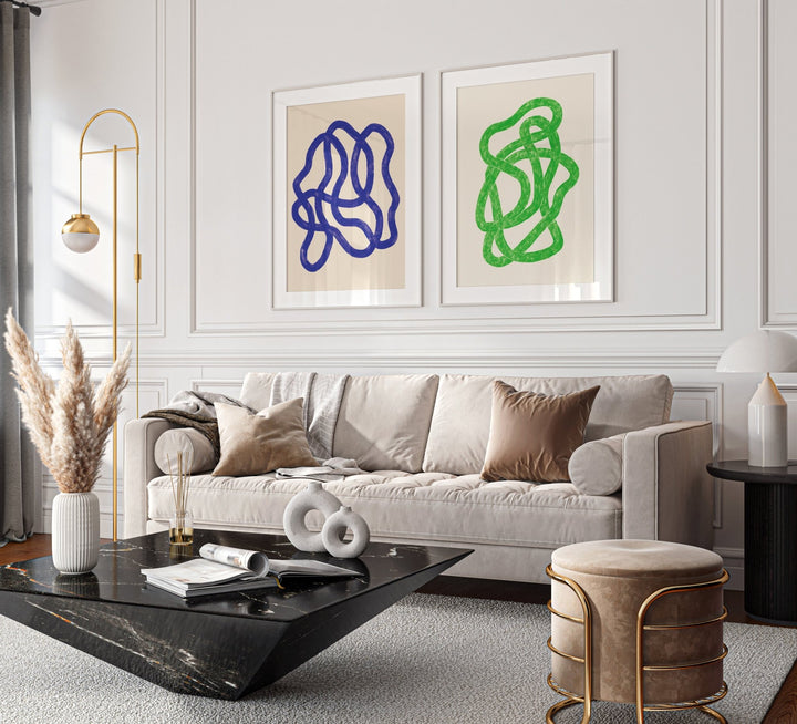Blue & Green Abstract Scribble Set of 2 by Maison Bootsy,livingroom,white border