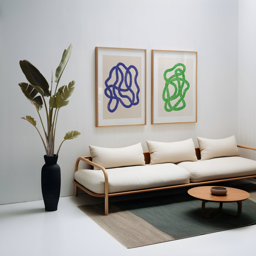 Blue & Green Abstract Scribble Set of 2 by Maison Bootsy,livingroom,timber  border