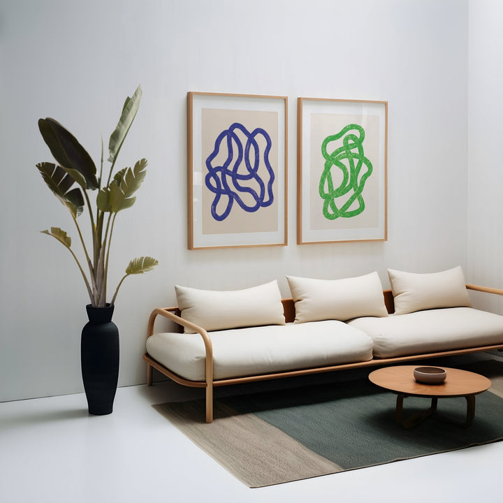 Blue & Green Abstract Scribble Set of 2 by Maison Bootsy,livingroom,timber  border