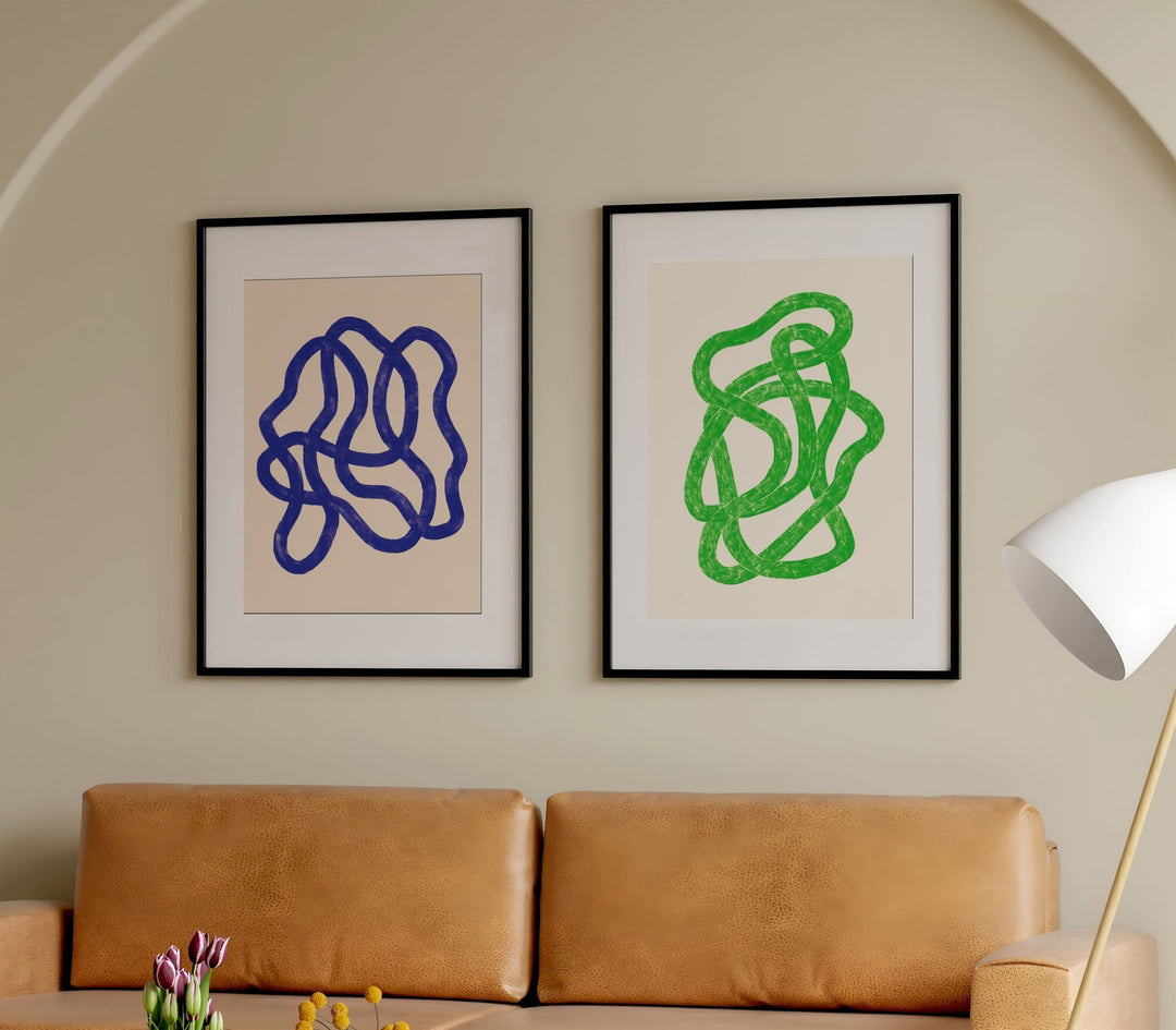 Blue & Green Abstract Scribble Set of 2 by Maison Bootsy,livingroom,black border