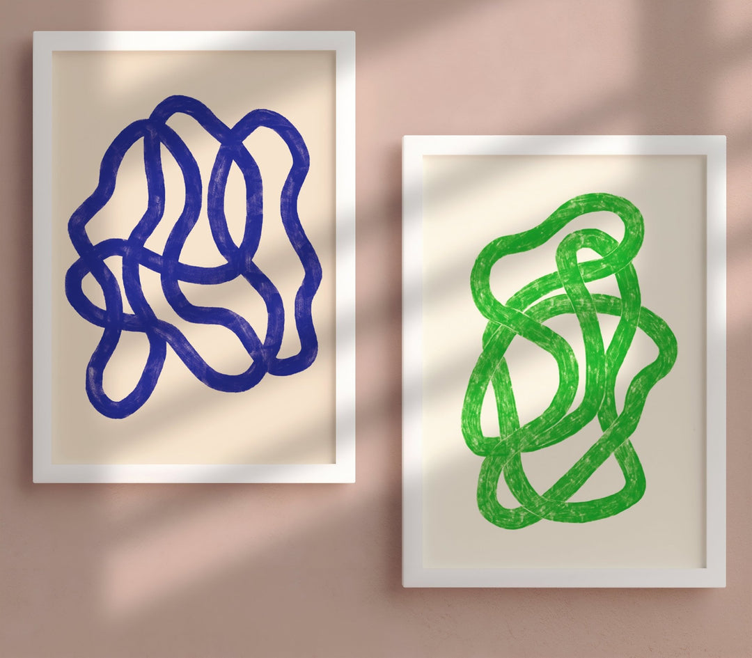 Blue & Green Abstract Scribble Set of 2 by Maison Bootsy,livingroom,white border