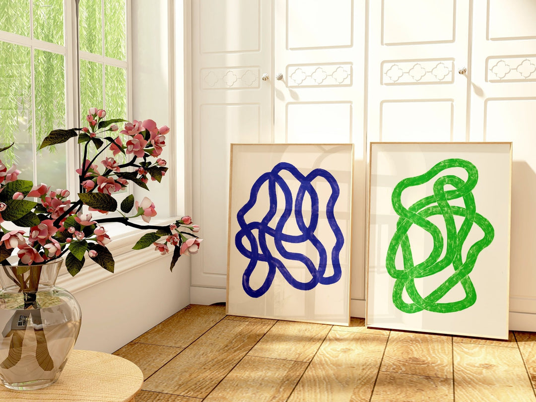 Blue & Green Abstract Scribble Set of 2 by Maison Bootsy,livingroom,timber  border