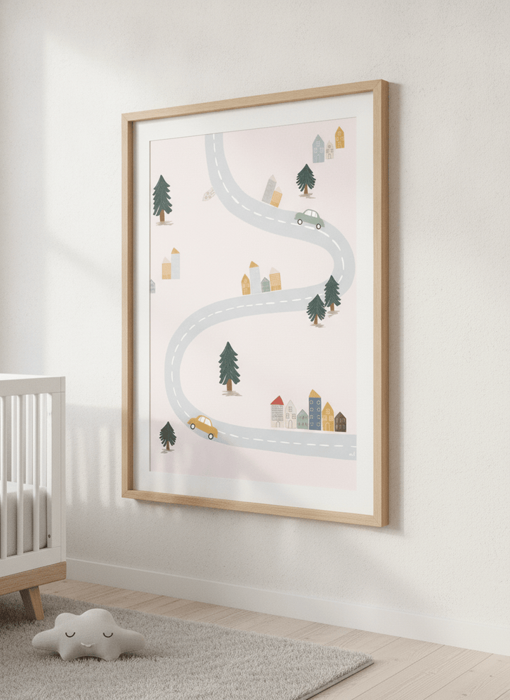 Soft neutral wall art styled in a serene nursery with pastel tones