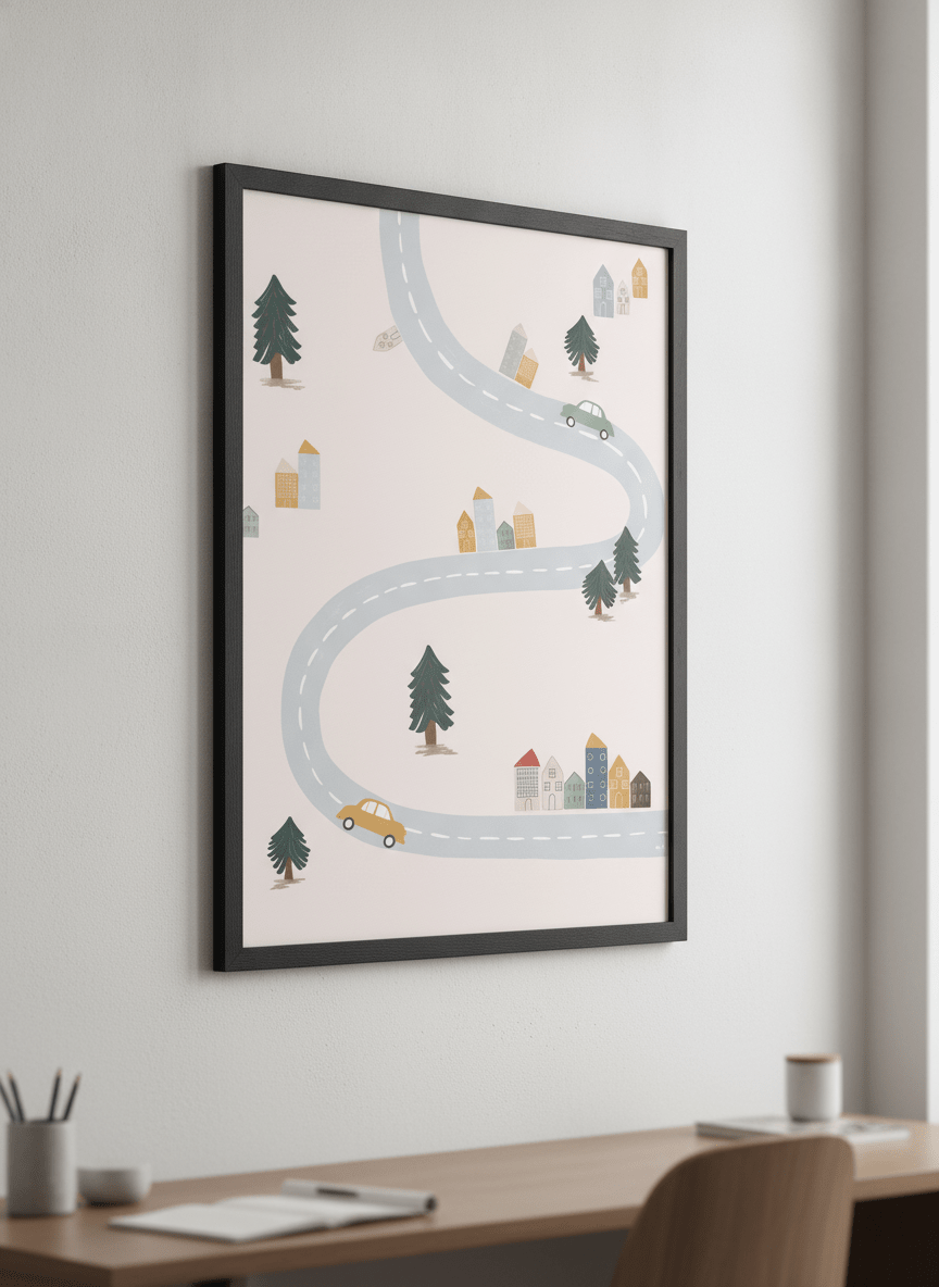 Contemporary wall art featured in a bright modern office workspace