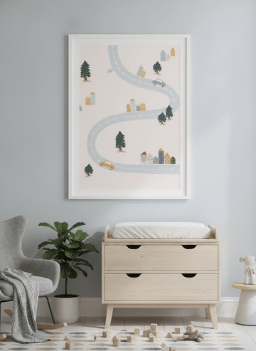 Soft neutral wall art styled in a serene nursery with pastel tones