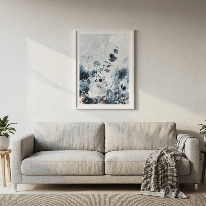 Blue Grunge Floral by Deer Muskeeter wall - art - picture - poster