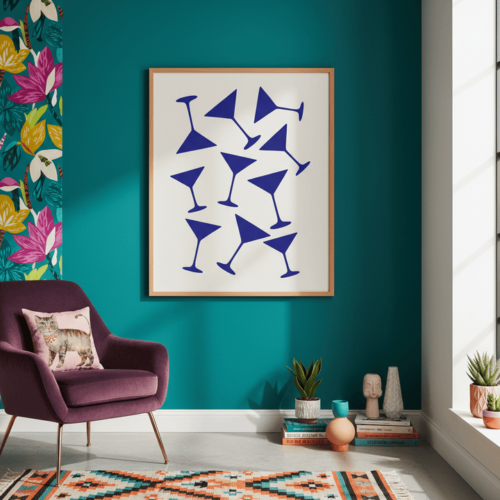 Blue Martini Repeated Pattern Wall Art wall - art - picture - poster
