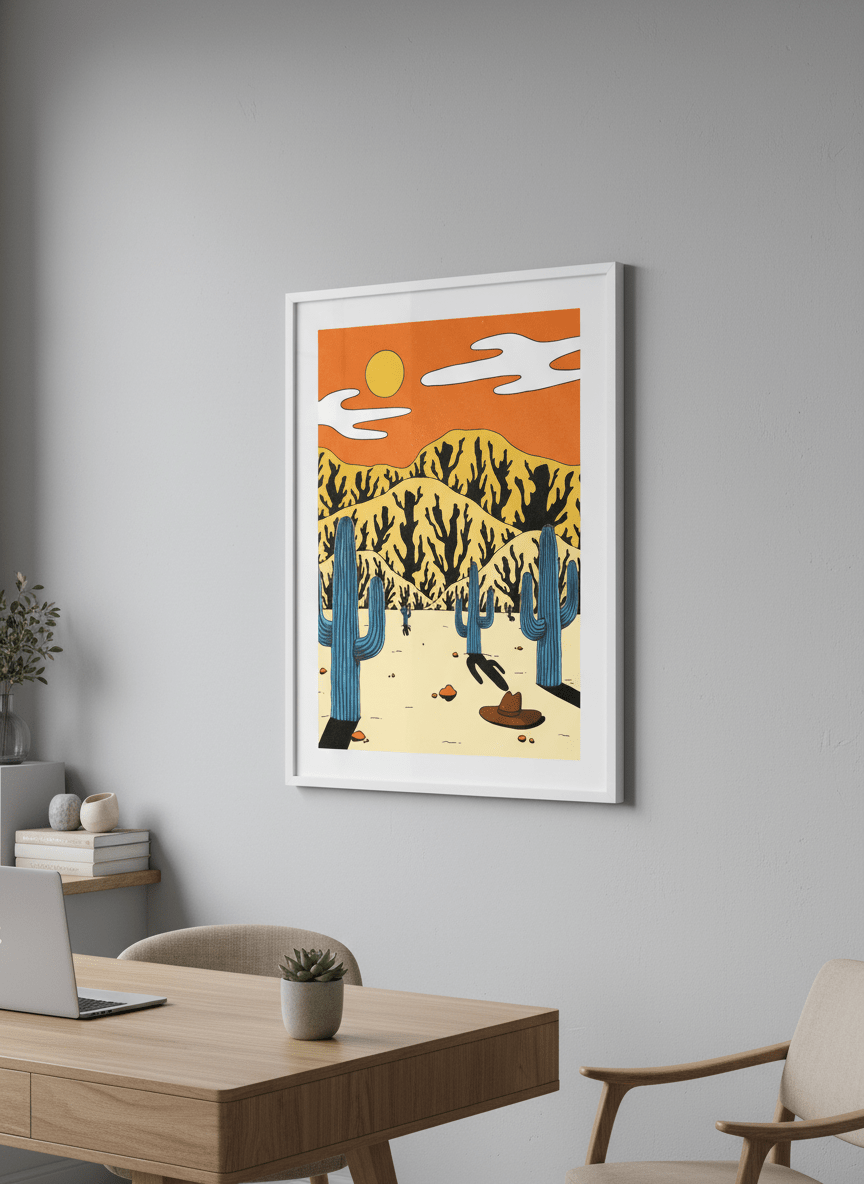 Contemporary wall art featured in a bright modern office workspace