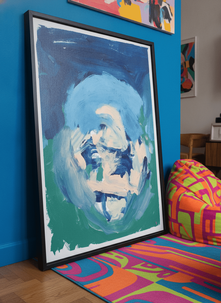 Bold wall art styled in a colourful, eclectic modern home