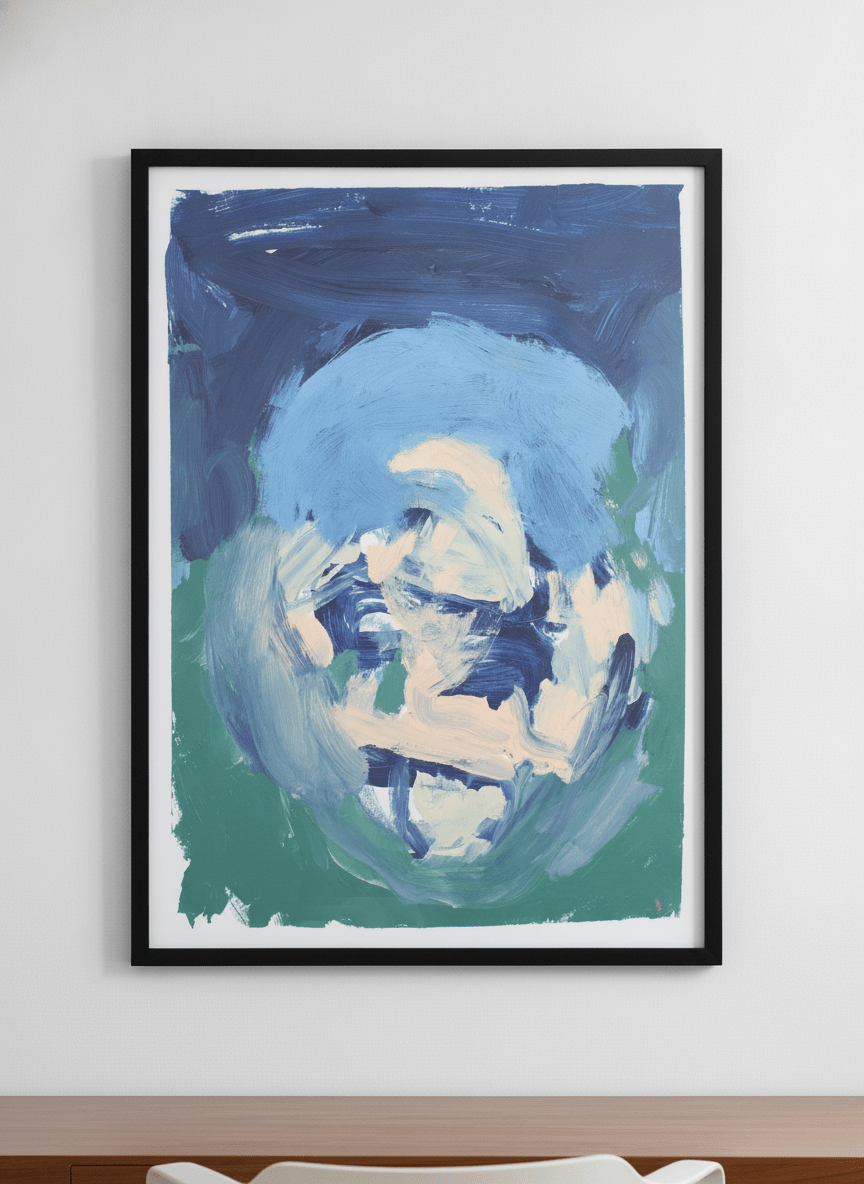 Contemporary wall art featured in a bright modern office workspace