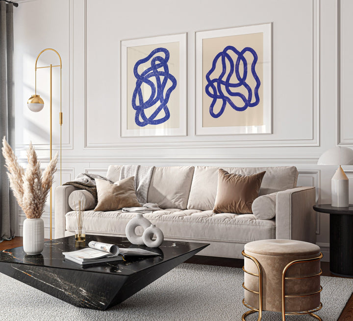 Blue Rope & Scribble Pair by Maison Bootsy,livingroom,timber border