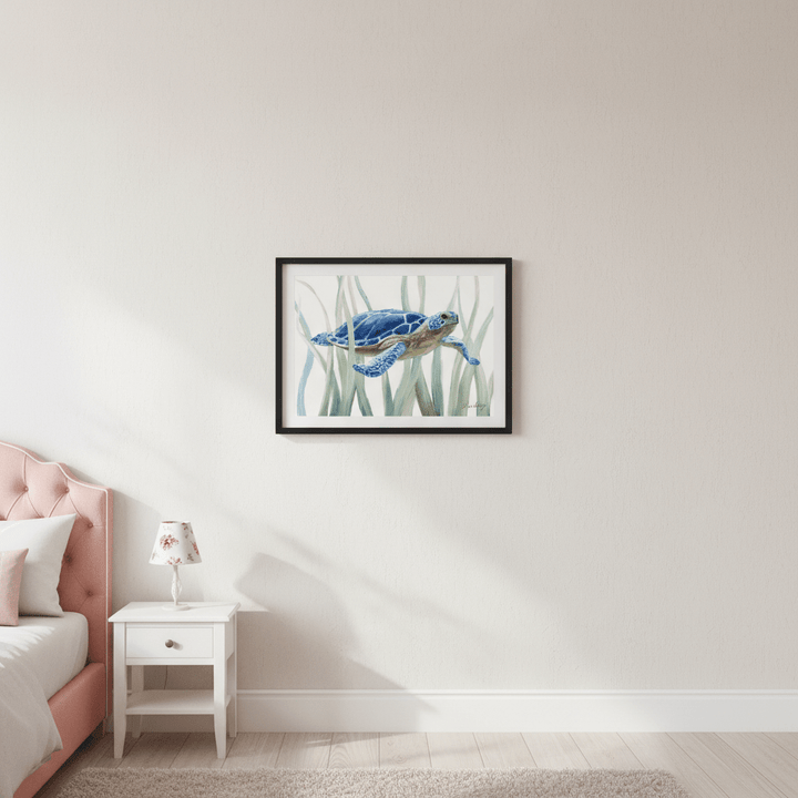 Blue Sea Turtle by Julia Cheney wall - art - picture - poster