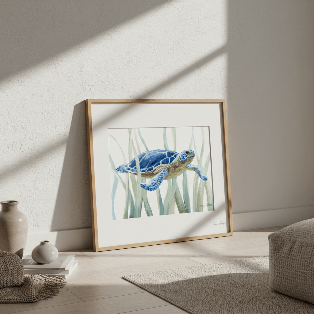 Blue Sea Turtle by Julia Cheney wall - art - picture - poster